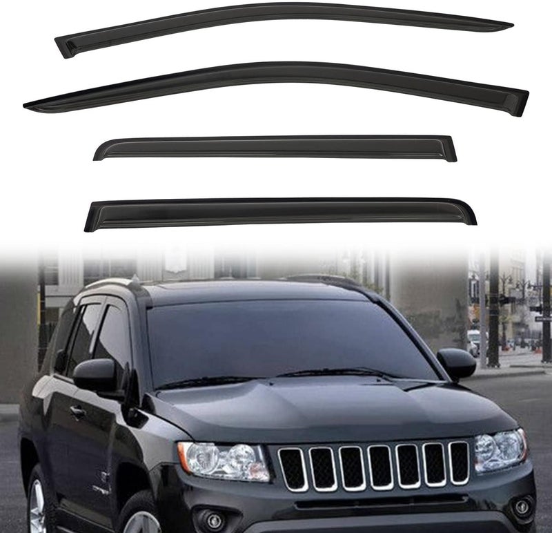 PLDDE Rain Guards Compatible with 2011-2016 Jeep Compass, for 2017 Jeep Compass MK Old Body Tape-On Vent Deflector Window Visors Car Accessories 4pcs - Image 1